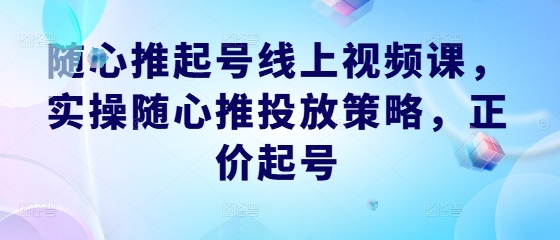 随心推起号线上视频课，实操随心推投放策略，正价起号-泡泡网赚
