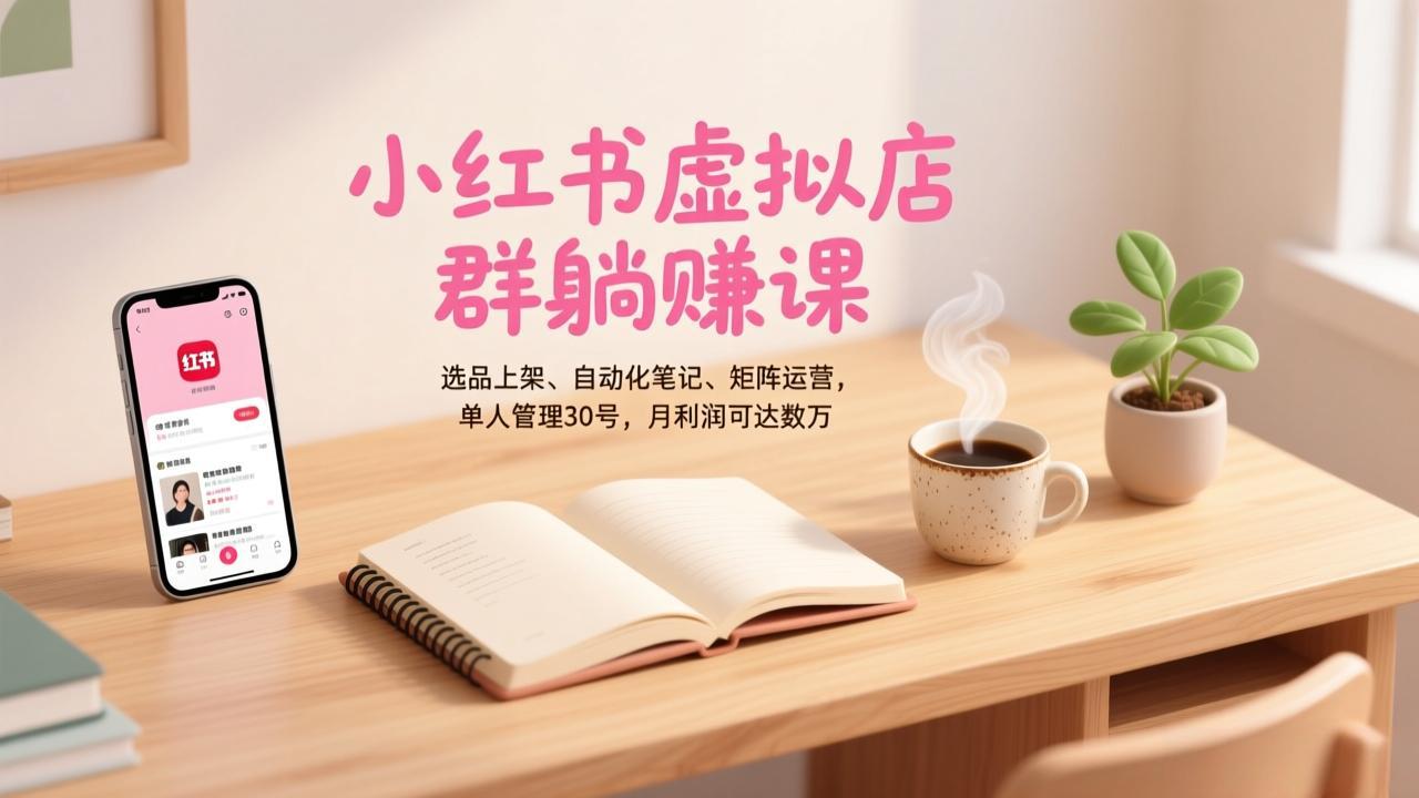 小红书虚拟店群躺赚课，选品上架、自动化笔记、矩阵运营，单人管理30号，月利润可达数万-泡泡网赚