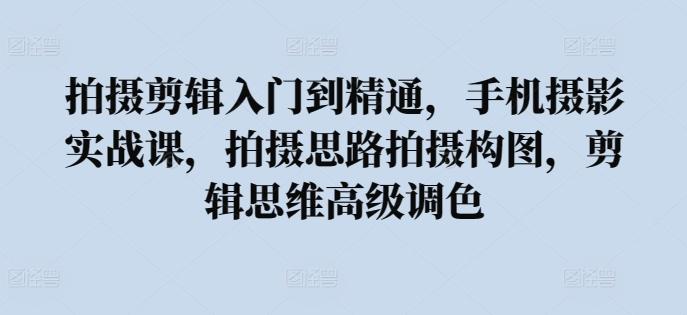 拍摄剪辑入门到精通，​手机摄影实战课，拍摄思路拍摄构图，剪辑思维高级调色-泡泡网赚