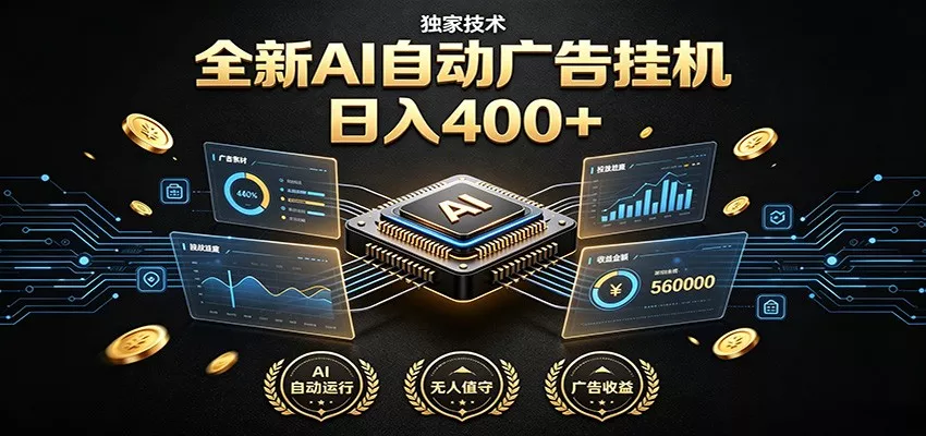 全新AI自动广告挂机 独家技术 躺赚400+ 全程无需人工值守-泡泡网赚