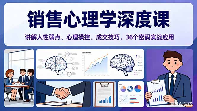 销售心理学深度课，讲解人性弱点、心理操控、成交技巧，36个密码实战应用-泡泡网赚