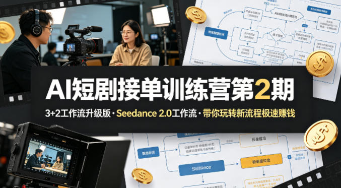 AI短剧接单训练营第2期，3+2工作流升级版，Seedance 2.0工作流，带你玩转新流程极速賺钱-泡泡网赚