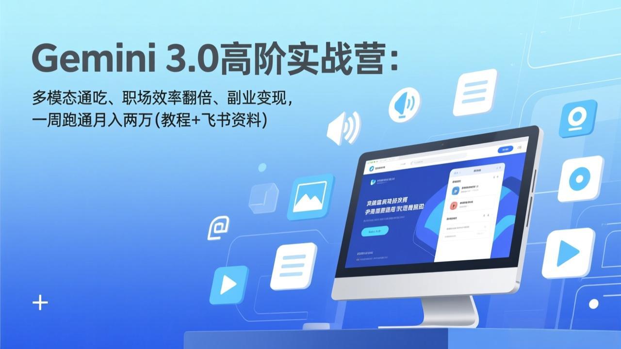 Gemini 3.0高阶实战营：多模态通吃、职场效率翻倍、副业变现，一周跑通月入两万(教程+飞书资料-泡泡网赚