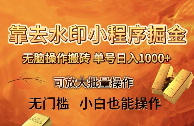 靠去水印小程序无脑操作搬砖，单号日入1000+保姆级教程可放大批量操作【揭秘】-泡泡网赚
