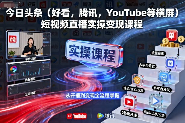 今日头条(好看，腾讯，YouTube等横屏)短视频直播实操变现课程-泡泡网赚