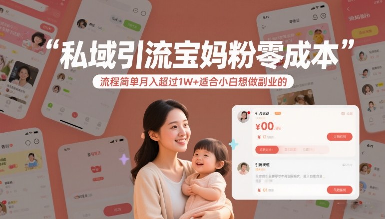 私域引流宝妈粉零成本流程简单月入超过1W+适合小白想做副业的-泡泡网赚