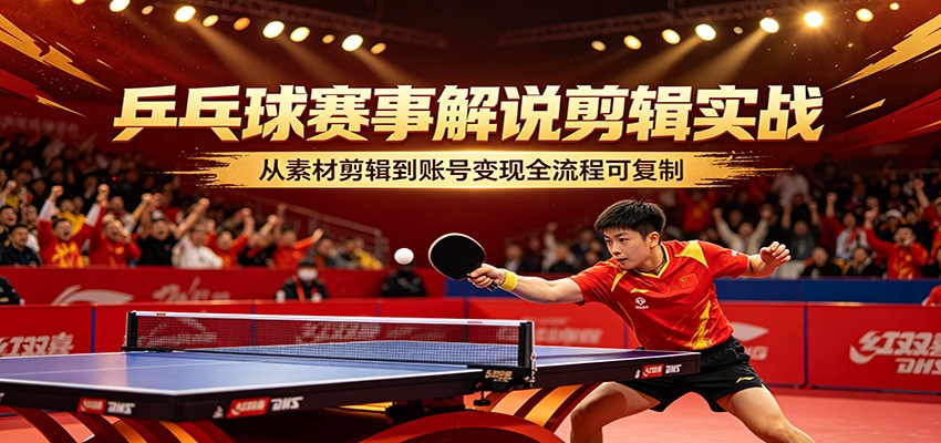 乒乓球赛事解说剪辑实战，从素材剪辑到账号变现全流程可复制-泡泡网赚