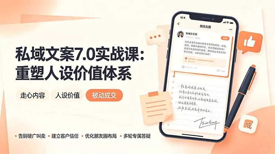 私域文案实战课7.0：重塑人设价值体系｜-告别硬广推销×走心内容×自我价值塑造，实现被动成交-泡泡网赚