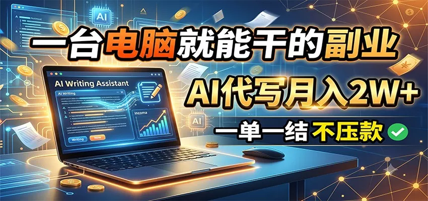 一台电脑就能干的副业，AI代写月入2W+，一单一结不压款-泡泡网赚