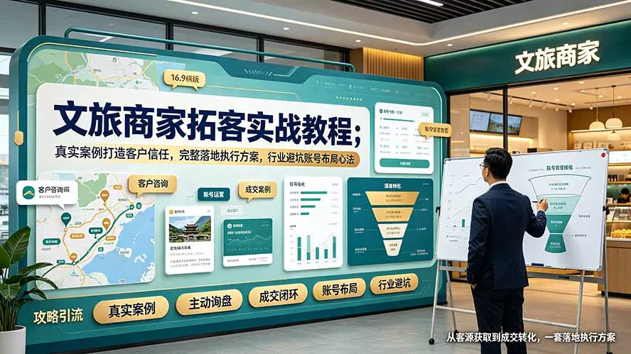 文旅商家拓客实战教程；真实案例打造客户信任，完整落地执行方案，行业避坑账号布局心法-泡泡网赚