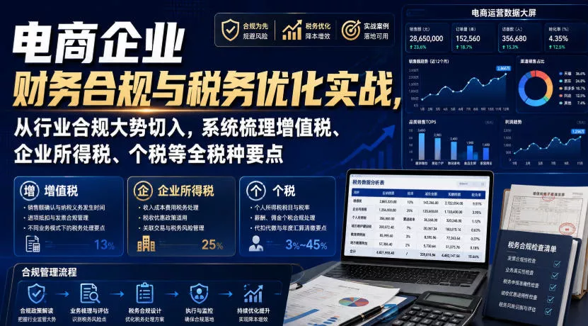 电商企业财务合规与税务优化实战，从行业合规大势切入，系统梳理增值税、企业所得税、个税等全税种要点-泡泡网赚