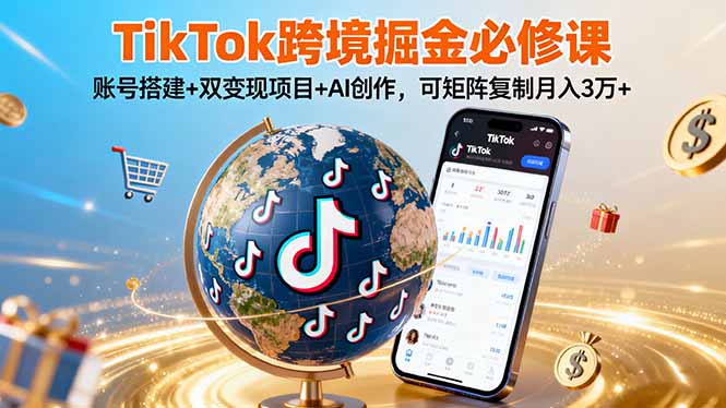 TikTo跨境掘金必修课，账号搭建+双变现项目+AI创作，可矩阵复制月入3万+-泡泡网赚