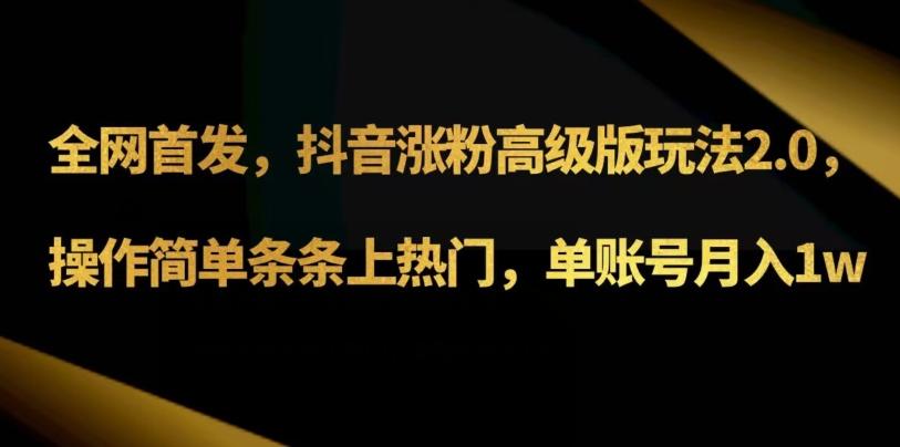 抖音涨粉高级版玩法3.0，操作简单条条上热门，单账号月入1w可批量矩阵（附1500素材）-泡泡网赚
