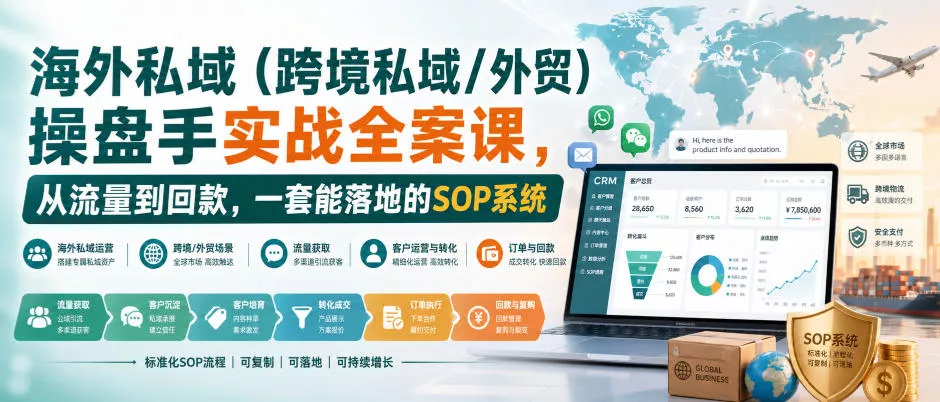 海外私域(跨境私域/外贸)操盘手实战全案课，从流量到回款，一套能落地的SOP系统-泡泡网赚