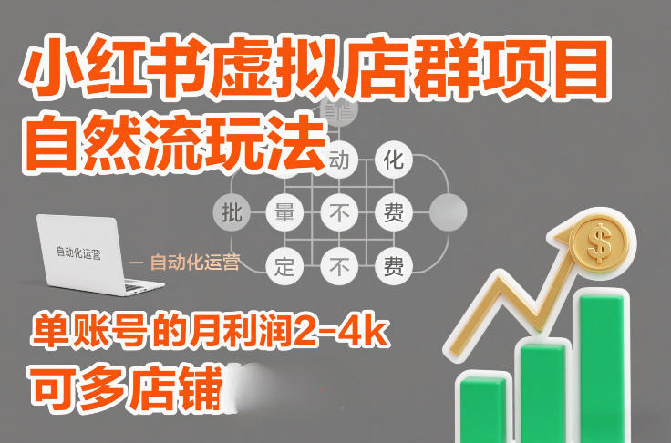 小红书虚拟店群项目，自然流玩法，批量自动化，稳定不费号，单账号的月利润2-4k，可多店矩阵-泡泡网赚