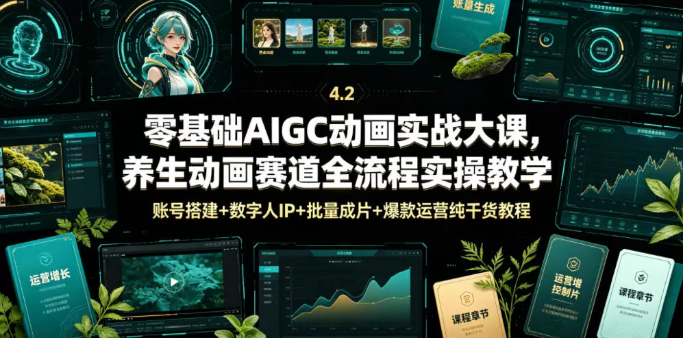 零基础AIGC动画实战大课，养生动画赛道全流程实操教学，账号搭建+数字人IP+批量成片+爆款运营纯干货教程-泡泡网赚