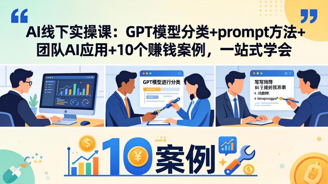 AI线下实操课：GPT模型分类+prompt方法+团队AI应用+10个赚钱案例，一站式学会-泡泡网赚