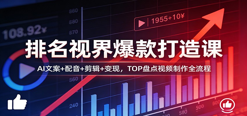 排名视界爆款打造课：AI文案+配音+剪辑+变现，TOP盘点视频制作全流程-泡泡网赚