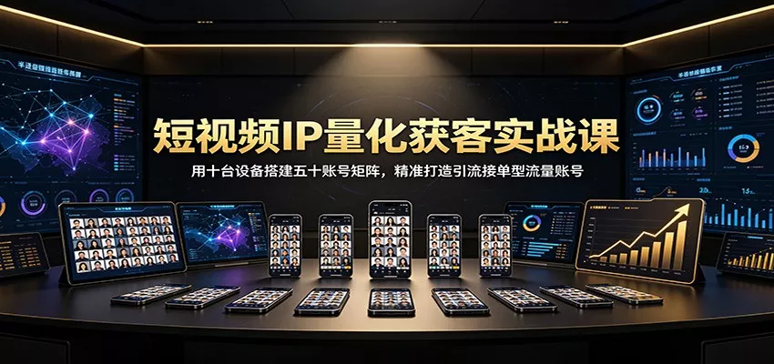 短视频IP量化获客实战课：用十台设备搭建五十账号矩阵，精准打造引流接单型流量账号-泡泡网赚