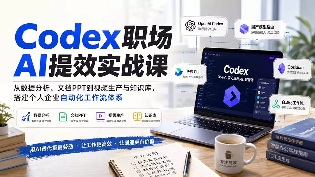 Codex职场AI提效实战课：从数据分析、文档PPT到视频生产与知识库，搭建个人企业自动化工作流体系-泡泡网赚