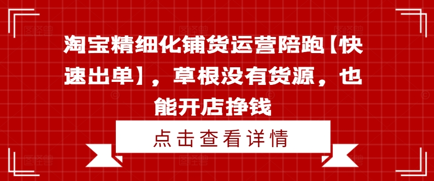 淘宝精细化铺货运营陪跑【快速出单】，草根没有货源，也能开店挣钱-泡泡网赚