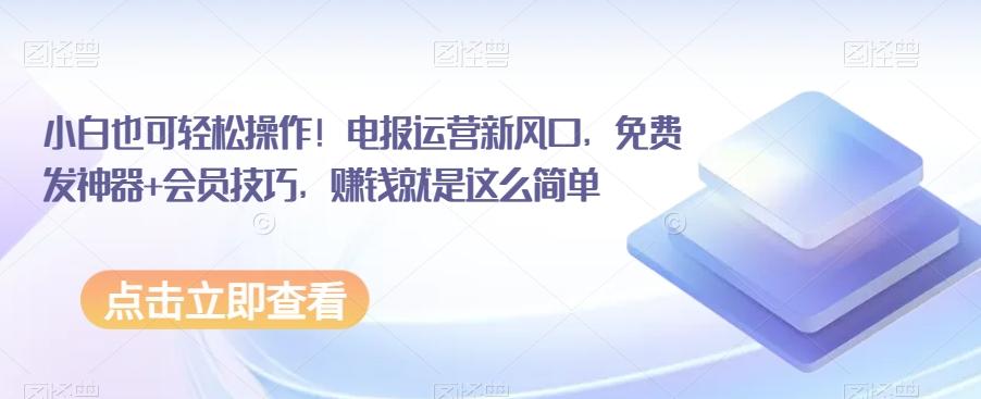 小白也可轻松操作！电报运营新风口，免费发神器+会员技巧，赚钱就是这么简单-泡泡网赚