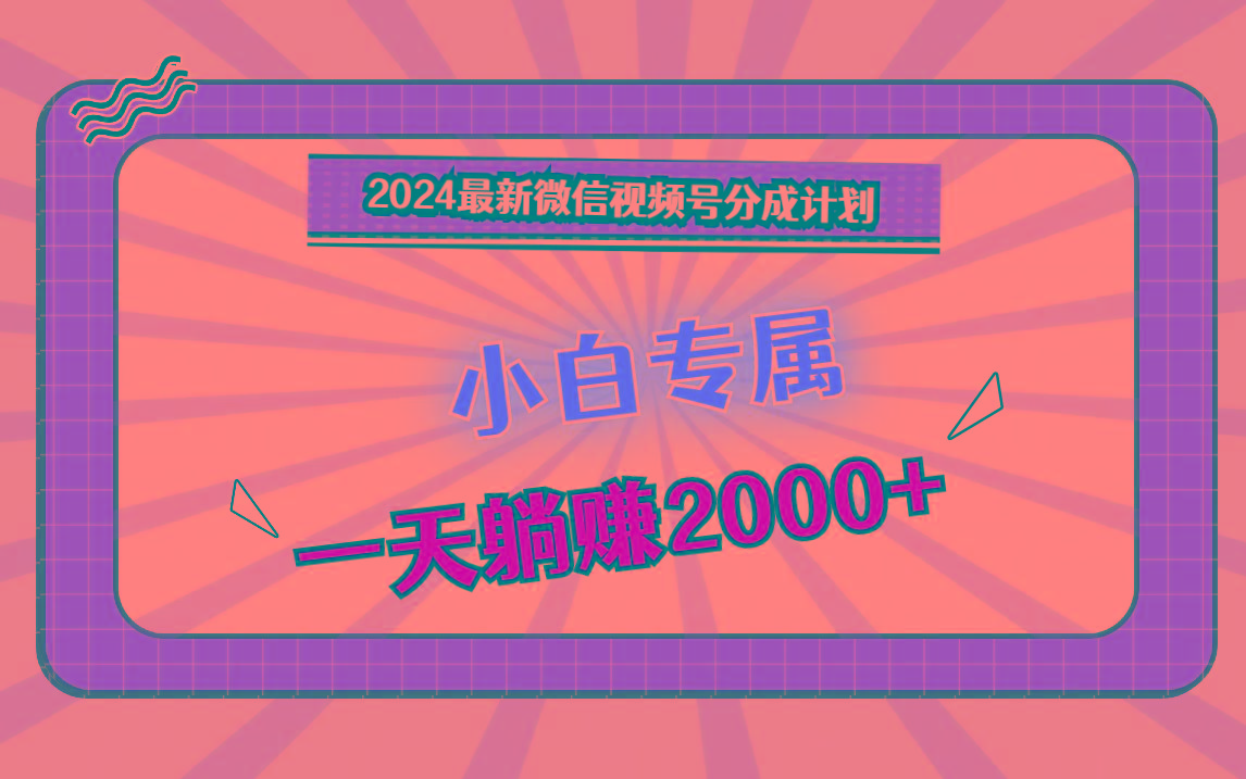 2024最新微信视频号分成计划，对新人友好，一天躺赚2000+-泡泡网赚