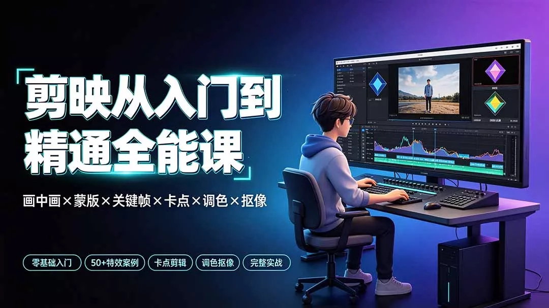 剪映从入门到精通全能课：画中画×蒙版×关键帧×卡点×调色×抠像，一站式掌握剪辑核心技能-泡泡网赚