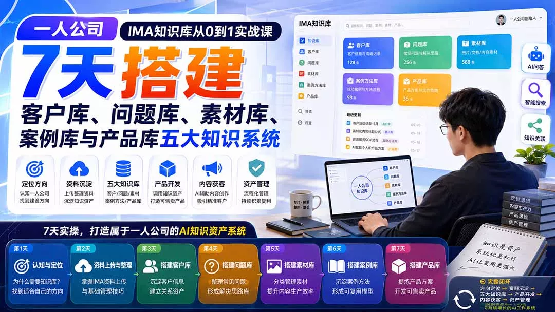 一人公司IMA知识库从0到1实战课：7天搭建客户库、问题库、素材库、案例库与产品库五大知识系统-泡泡网赚