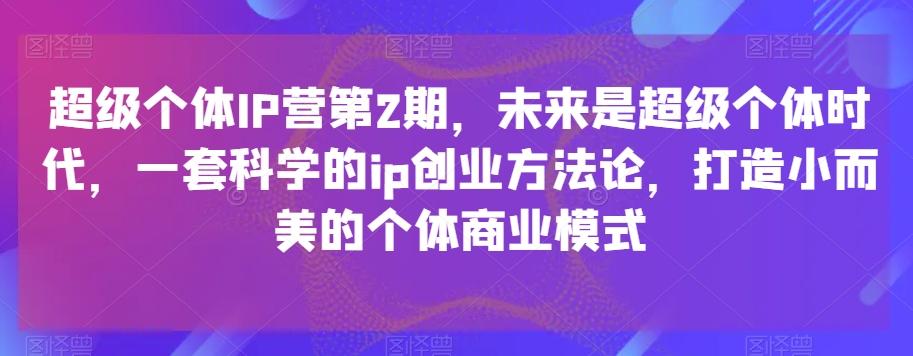 超级个体IP营第2期，未来是超级个体时代，一套科学的ip创业方法论，打造小而美的个体商业模式-泡泡网赚