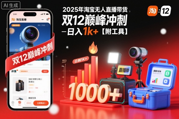 2025年淘宝无人直播带货，冲刺双12，日入1k+【附工具】【揭秘】-泡泡网赚