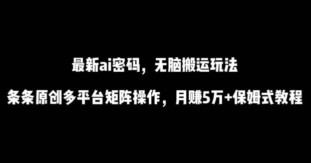 最新ai流量密码，傻瓜式搬运玩法，条条原创，多平台矩阵操作，月赚5万+保姆式教程【揭秘】-泡泡网赚