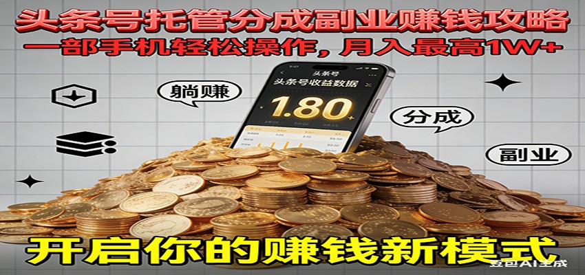 全程托管今日头条，一部手机就可以开干，最高躺赚1W+-泡泡网赚