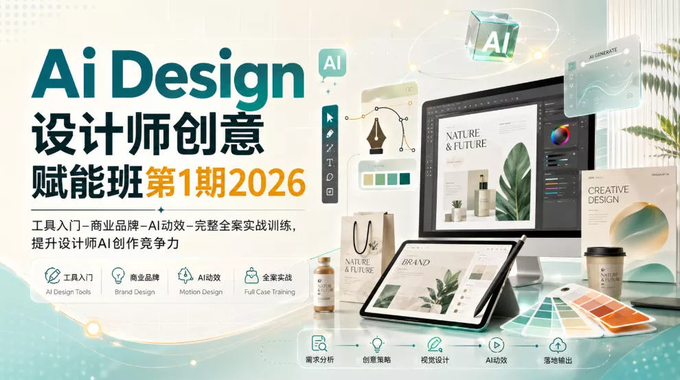 Ai Design设计师创意赋能班第1期2026｜工具入门‑商业品牌‑AI动效‑完整全案实战训练，提升设计师AI创作竞争力-泡泡网赚