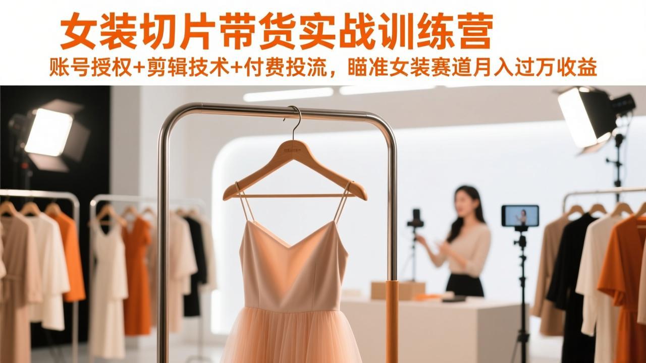 女装切片带货实战训练营，账号授权+剪辑技术+付费投流，瞄准女装赛道月入过万收益-泡泡网赚