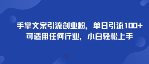 手掌文案引流创业粉，单日引流100+，可适用任何行业，小白轻松上手-泡泡网赚