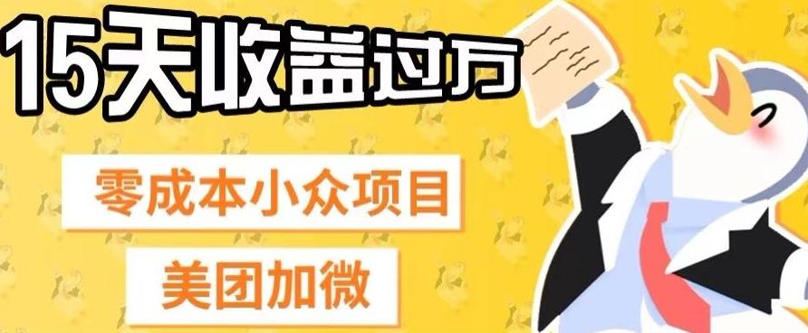 零成本小众项目，美团加微，一单4.5+，15天已经有人赚上万收益-泡泡网赚