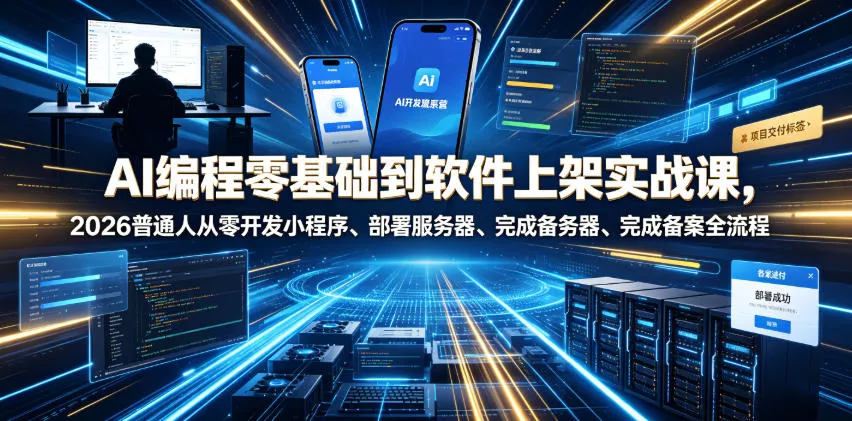 AI编程零基础到软件上架实战课，2026普通人从零开发小程序、部署服务器、完成备案全流程项目落地教程-泡泡网赚