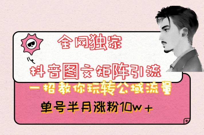 全网独家抖音图文矩阵引流，一招教你玩转公域流量，单号半月涨粉10w+【揭秘】-泡泡网赚