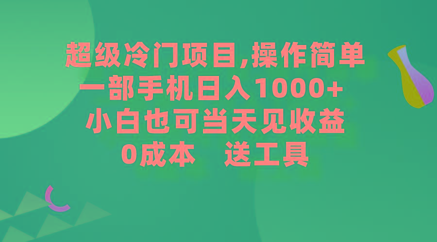 (9291期)超级冷门项目,操作简单，一部手机轻松日入1000+，小白也可当天看见收益-泡泡网赚