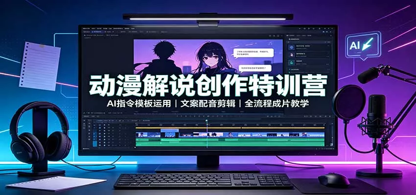 动漫解说创作特训营：AI指令模板运用，文案配音剪辑，全流程成片教学-泡泡网赚