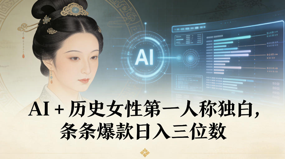 AI+历史女性第一人称独白，条条爆款日入三位数-泡泡网赚