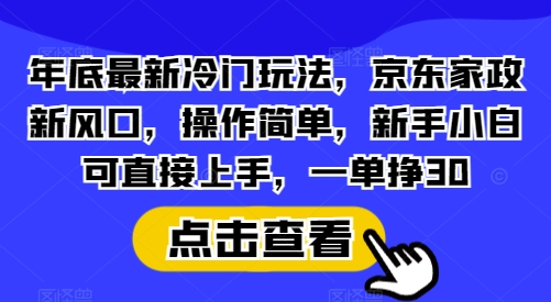 年底最新冷门玩法，京东家政新风口，操作简单，新手小白可直接上手，一单挣30【揭秘】-泡泡网赚