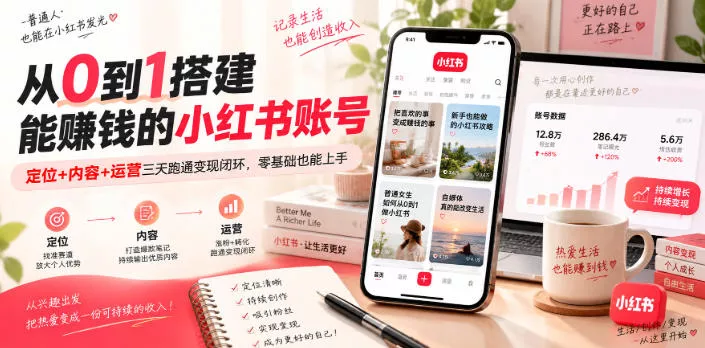 从0到1搭建能賺钱的小红书账号，定位+内容+运营三天跑通变现闭环-泡泡网赚