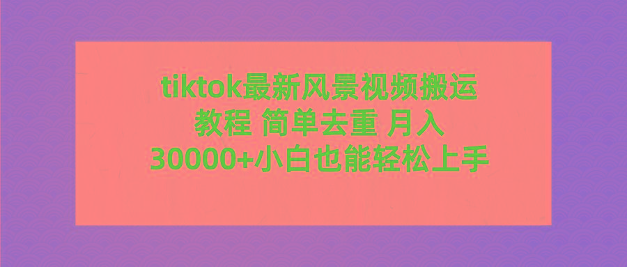 (9804期)tiktok最新风景视频搬运教程 简单去重 月入30000+附全套工具-泡泡网赚