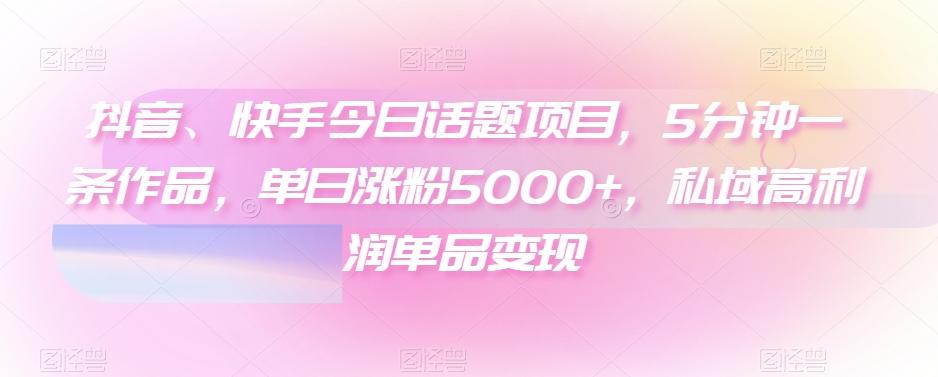 抖音、快手今日话题项目，5分钟一条作品，单日涨粉5000+，私域高利润单品变现-泡泡网赚