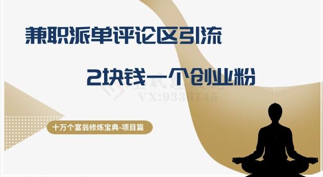 十万个富翁修炼宝典之11.兼职派单评论区引流，2块钱一个创业粉-泡泡网赚