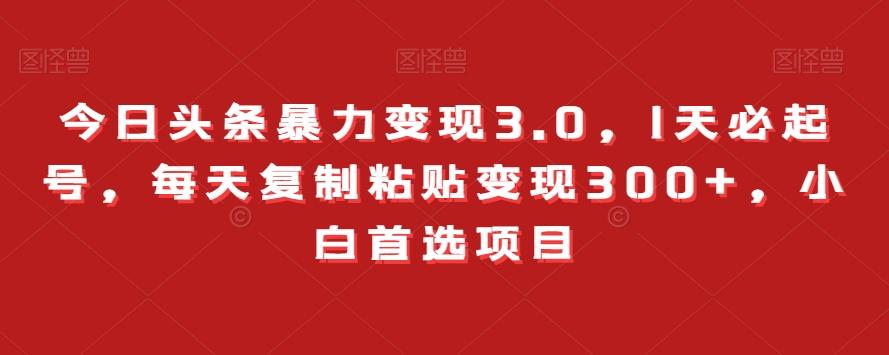 今日头条暴力变现3.0，1天必起号，每天复制粘贴变现300+，小白首选项目-泡泡网赚