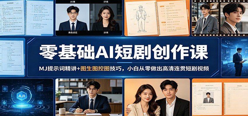 零基础AI短剧创作课：MJ提示词精讲+图生图控图技巧，小白从零做出高清连贯短剧视频-泡泡网赚