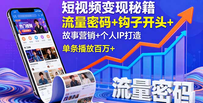 短视频变现秘籍，流量密码+钩子开头+故事营销+个人IP打造，单条播放百万+-泡泡网赚